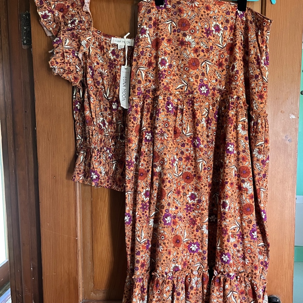 Floral Orange and Purple Dress Set